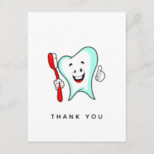 Dental Care Happy Tooth with Toothbrush Thank You Postcard