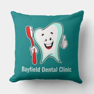 Dental Care Happy Tooth with Toothbrush Throw Pillow
