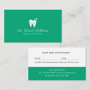Dental Care Tooth Logo Plain Green Dentist Appointment Card