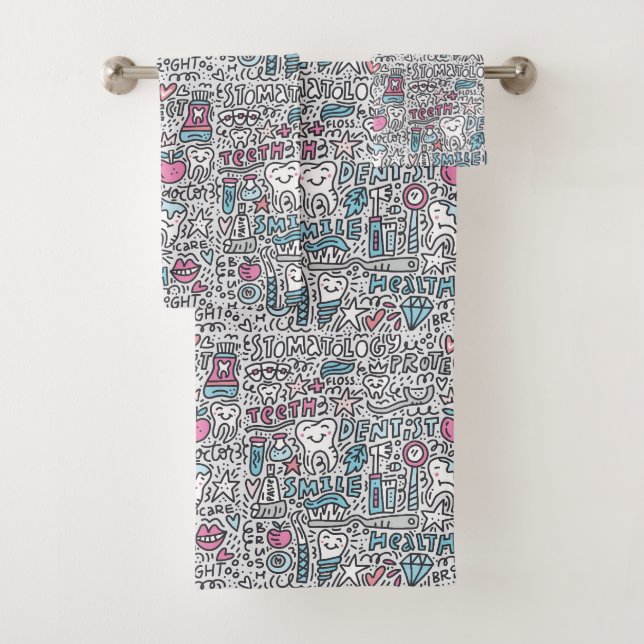 Dental Cartoon Pattern Bath Towel Set (Insitu)