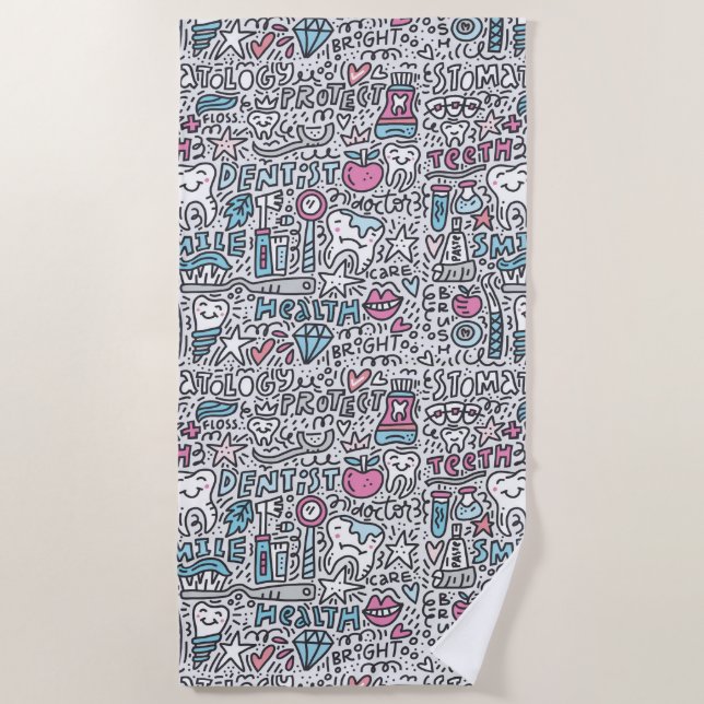Dental Cartoon Pattern Beach Towel (Front)