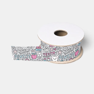 Dental Cartoon Pattern Grosgrain Ribbon