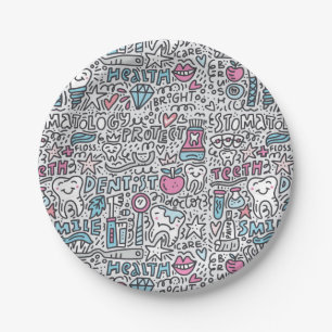 Dental Cartoon Pattern Paper Plate