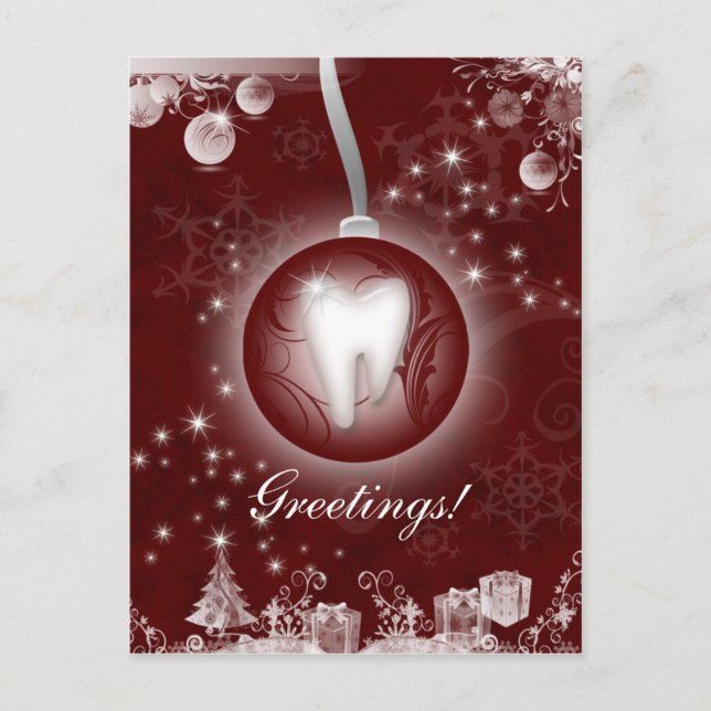 Dental Christmas Postcard Burgundy Red (Front)