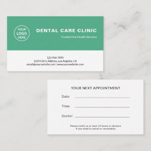 Dental Clinic Dentist Logo Green Professional  Appointment Card