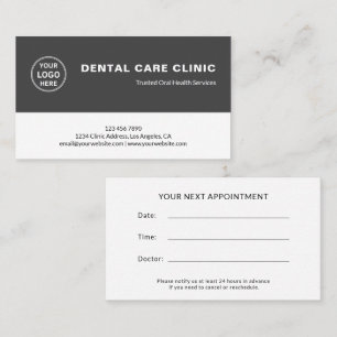 Dental Clinic Dentist Logo Grey Professional Appointment Card