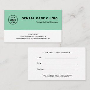 Dental Clinic Dentist Logo Professional Soft Green Appointment Card