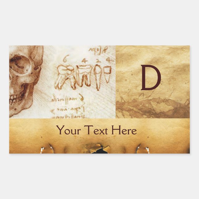 DENTAL CLINIC ,DENTIST MONOGRAM ,Antique Parchment Sticker (Front)
