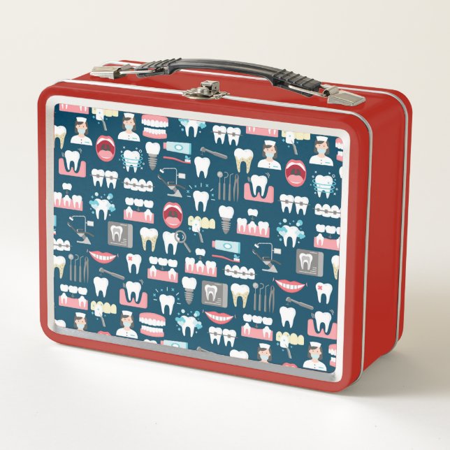 Dental Clinic Office Pattern Metal Lunch Box (Front)