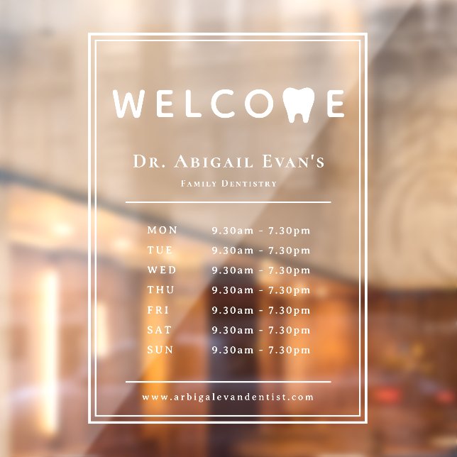 Dental Clinic Storefront Open Hours Tooth Logo Window Cling (Sheet 2)