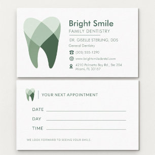 Dental Dentist Green Tooth Office Appointment Card