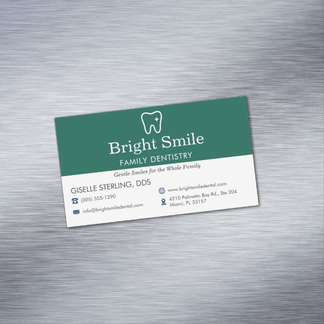 Dental Dentistry Office Green Magnetic Business Card (In Situ)