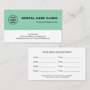 Dental Dentistry Professional Soft Green Reminder  Appointment Card