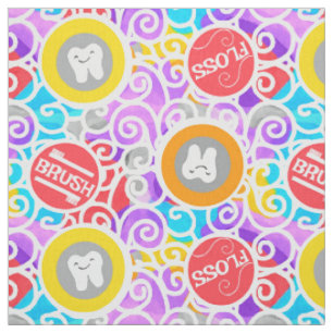 Dental Fantasy Doodle Rainbow Watercolor Fabric