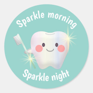 Dental Hygiene Happy Tooth Sparkle Classic Round Sticker