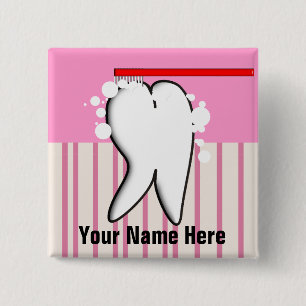 Dental Hygienist Big Tooth Name Badge 2 Inch Square Button