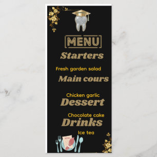 Dental Hygienist Graduation Menu Card Black & Go