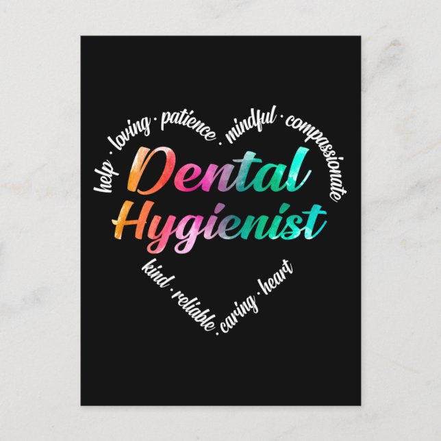 Dental Hygienist Heart Word Cloud Watercolor Holiday Postcard (Front)