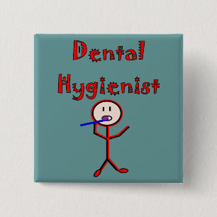 Dental Hygienist Stick Person With Toothbrush 2 Inch Square Button
