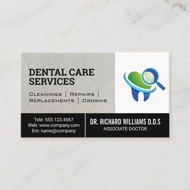 Dental Inspection Logo | Tooth Business Card (Front)