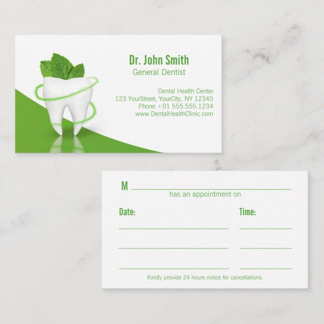 Dental Medical Mint Leaf Tooth - Appointment Card (Front/Back)