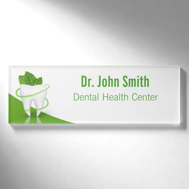 Dental Medical Mint Leaf Tooth - Name Tag (Front)