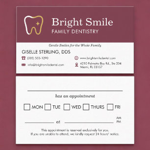 Dental Office Burgundy Appointment Reminder Business Card