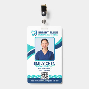 Dental Office ID Badge Teal Wave Staff Photo