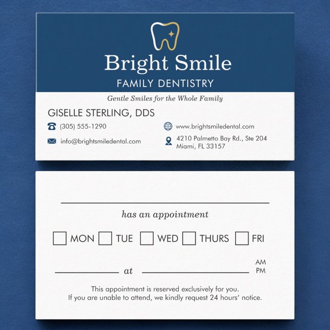 Dental Office Modern Blue Appointment Reminder Business Card (Creator Uploaded)