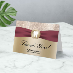 Dental Office Modern Red Ribbon Gold Thank You Card