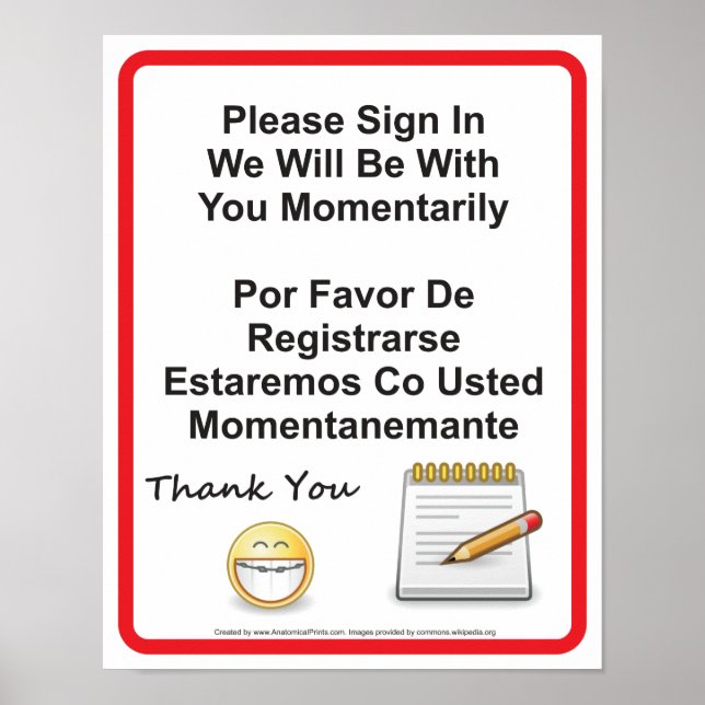 Dental Office Patient Sign In Wall Sign (Front)