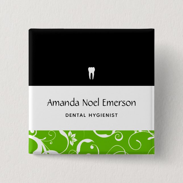 Dental Office Staff Pro Damask 2 Inch Square Button (Front)
