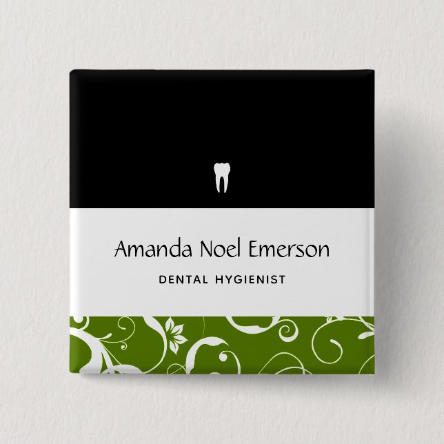 Dental Office Staff Pro Damask 2 Inch Square Button (Front)