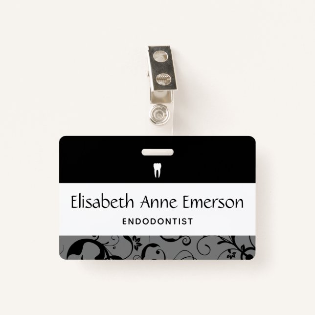 Dental Office Staff Pro Damask Badge (Front with Clip)