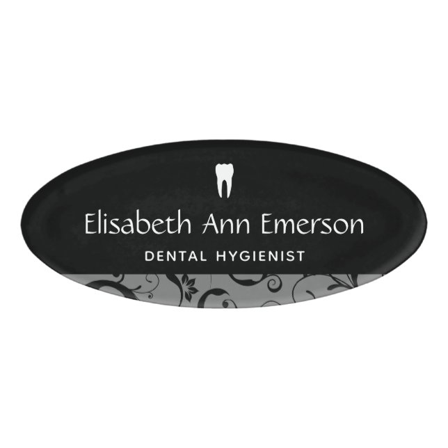 Dental Office Staff Pro Damask Name Tag (Front)