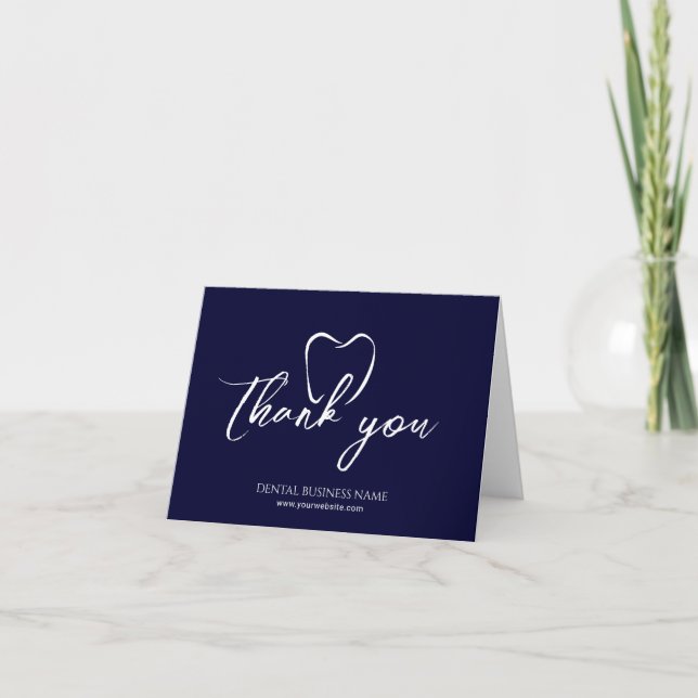 Dental Office Tooth Navy Blue Business Thank You (Front)