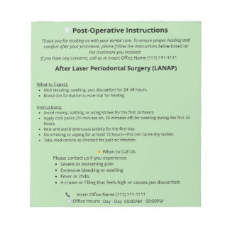Dental Post Op Instructions Notepad (LANAP)