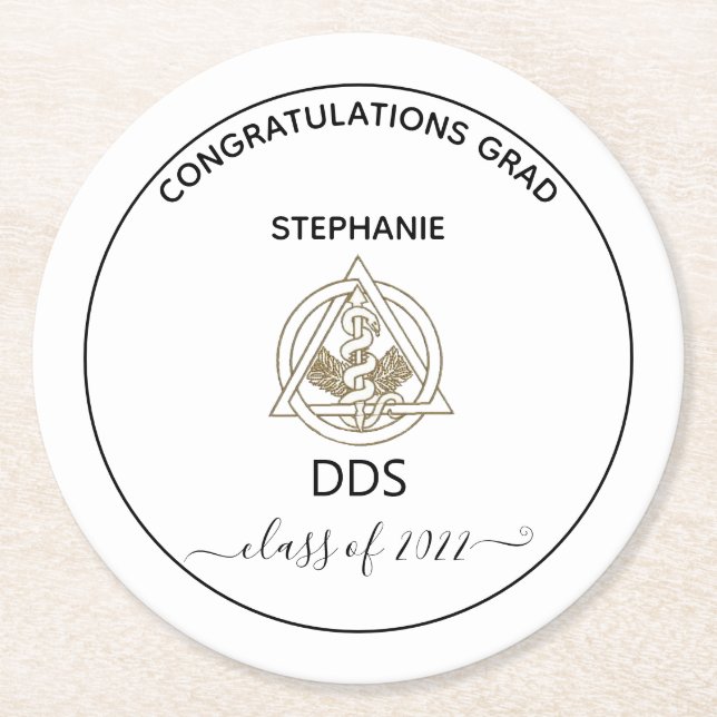  Dental School Caduceus Graduation Party Round Paper Coaster (Front)