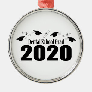 Dental School Grad 2020 Caps And Diplomas (Black) Metal Ornament
