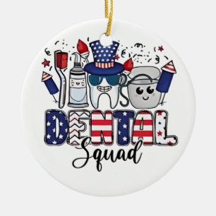 Dental Squad Cute Dentist Hygienist 4th of July Ceramic Ornament