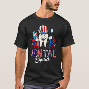 Dental Squad Cute Teeth Usa Flag Fireworks 4th Of T-Shirt