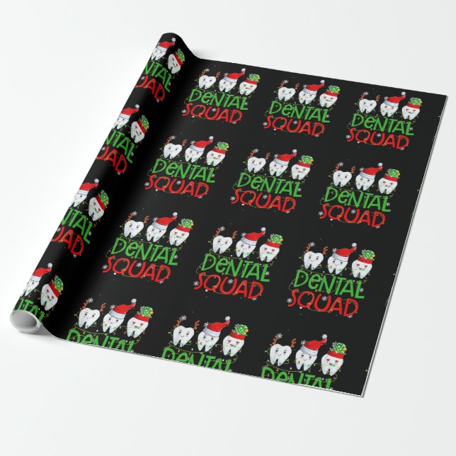 Dental Squad Dentist Funny Teeth Christmas Pyjamas Wrapping Paper (Unrolled)