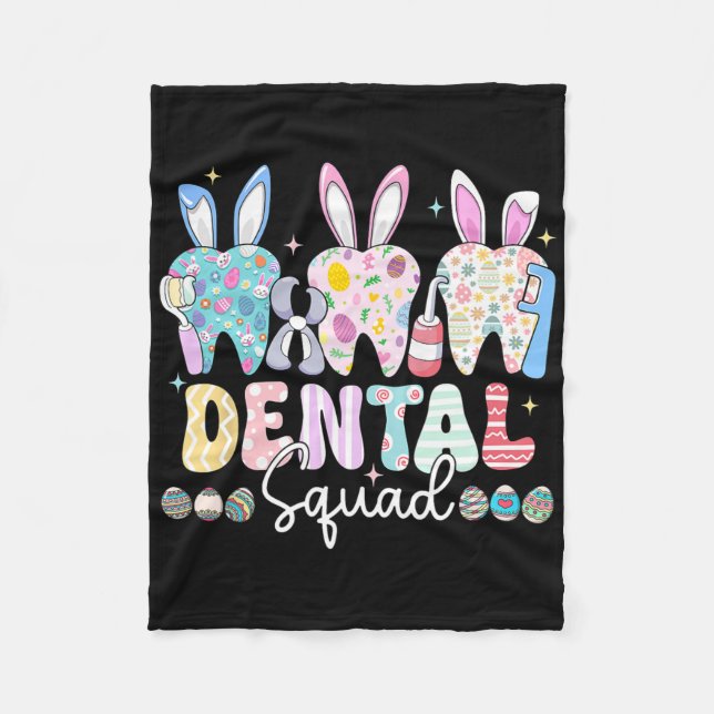 Dental Squad Easter Day Funny Teeth Dental Istant  Fleece Blanket (Front)