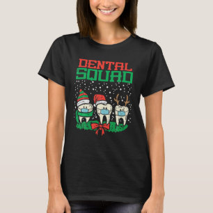 Dental Squad Teeth In Mask Christmas Dentist Funny T-Shirt