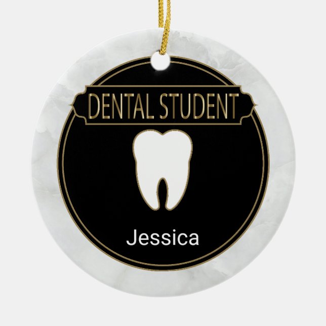 Dental Student - White Marble Ceramic Ornament (Front)