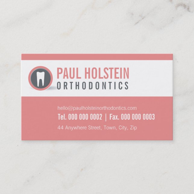 DENTAL SURGERY modern minimal tooth logo coral Business Card (Front)