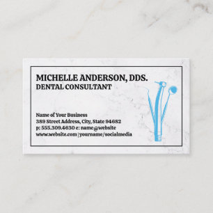 Dental Tools Logo   Marble Background Business Card