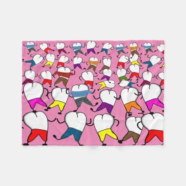 Dental Tooth Art Fleece Blanket Pink (Front (Horizontal))