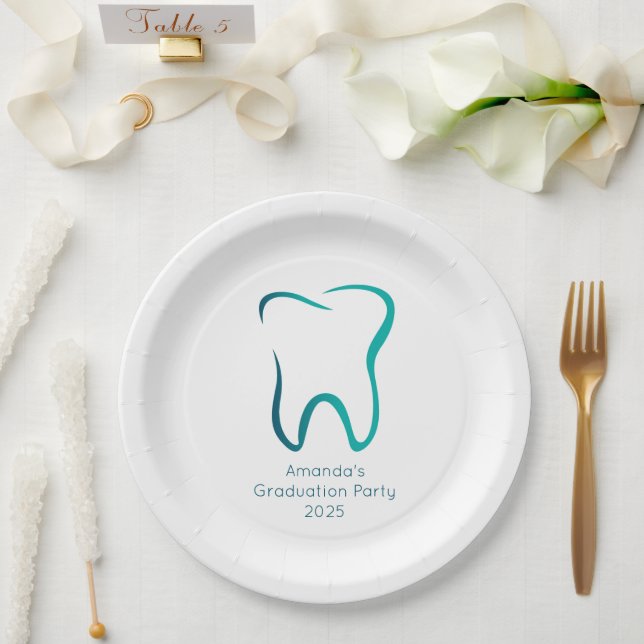 Dental Tooth Dentistry Medical Image Graduation Paper Plate (Wedding)