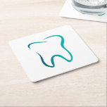 Dental Tooth Dentistry Medical Image Square Paper Coaster<br><div class="desc">Paper (sturdy pulp board) coasters with an illustration of a dental tooth. Drawn with a green gradient outline.</div>